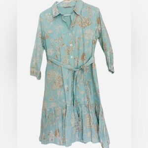 NWOT Chic Long Sleeve Floral Dress in Blue and Cream